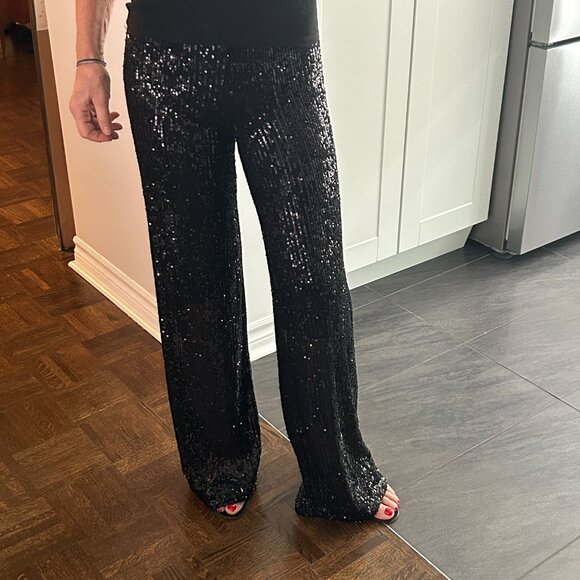 Pantalon jambe large à séquins noir / Sequine Black wide leg pants - Picture 2 of 3